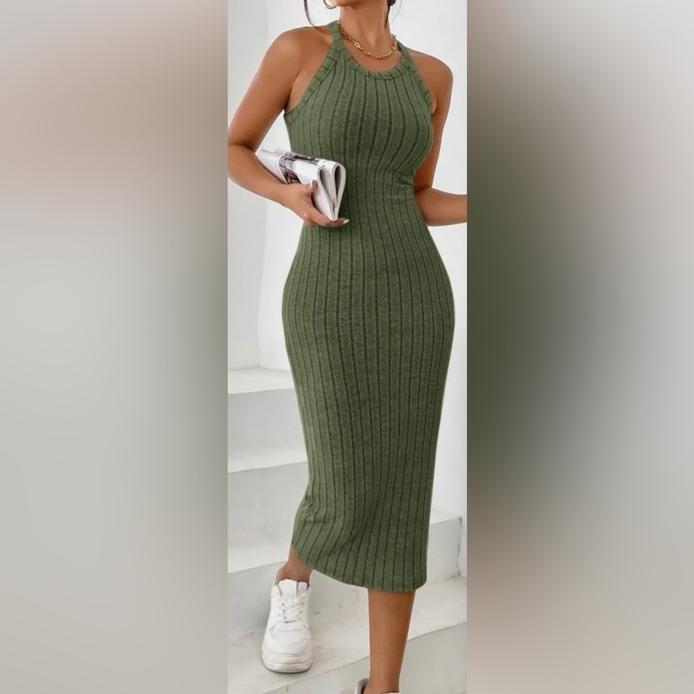 Army green midi dress
